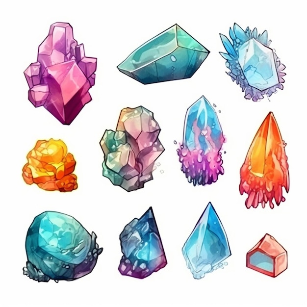 Фото Набор различных цветных кристаллов и кристаллов генеративных ai