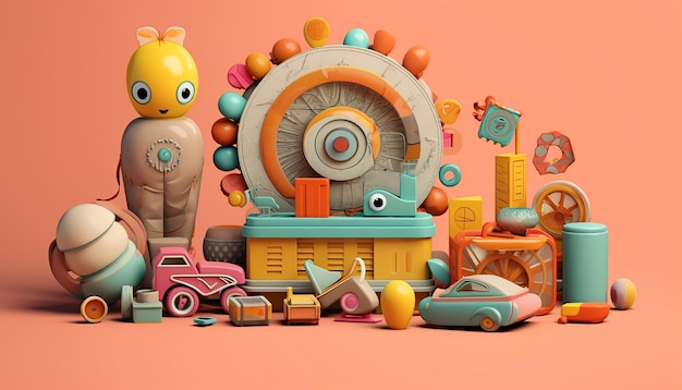 Фото Набор игрушек и предметов, которые сидят на заднем плане в стиле графического дизайна, вдохновляют