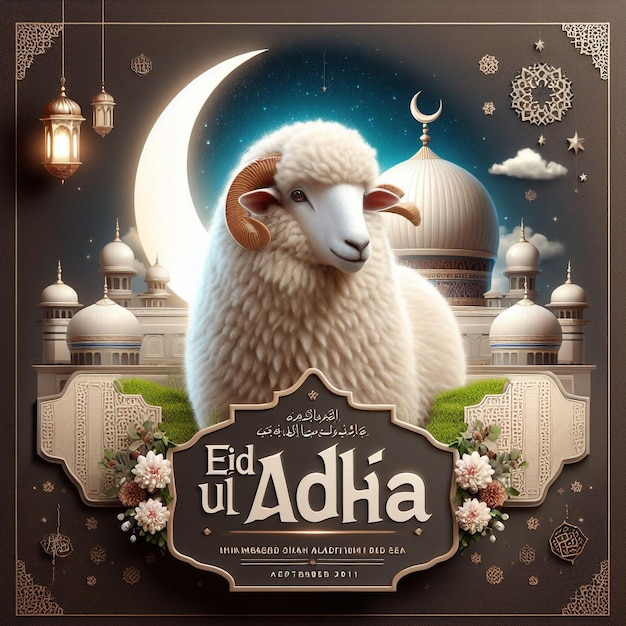 Фото Овца изображена с знаком на арабском языке