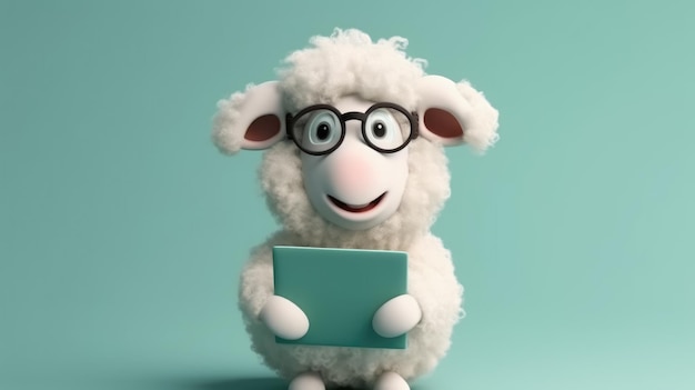 写真 本を読んでいる眼鏡をかけた羊
