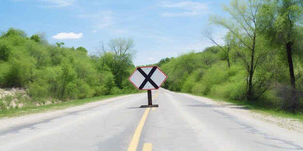 写真 道路に×と書いてある標識