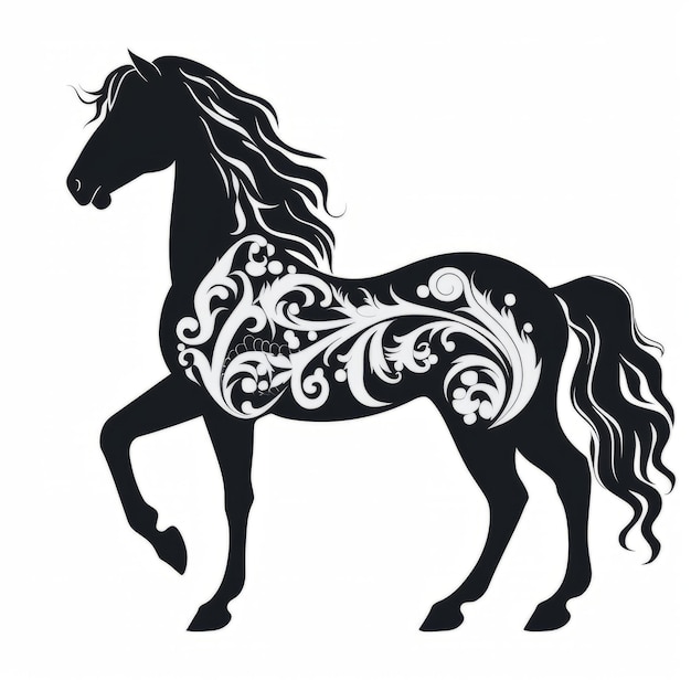 Фото Силуэтная лошадь с цветочным узором на спине