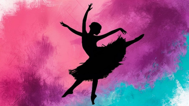 Фото Силуэт балетной танцовщицы с розовым и синим фоном