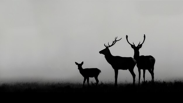 写真 野原の鹿のシルエット