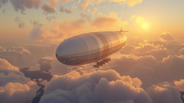 写真 夕暮れの雲の空を飛ぶ銀色の飛行機