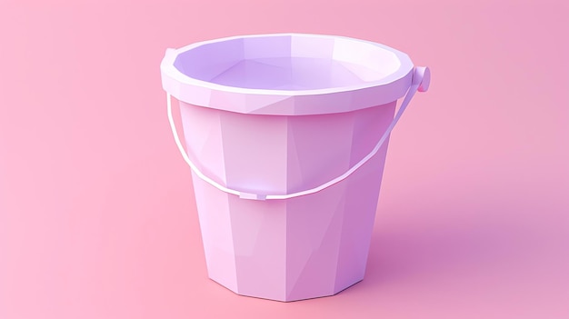 写真 ピンクの背景にピンクのプラスチックのバケツのシンプルな3dレンダリング バケツは半分水で満たされています
