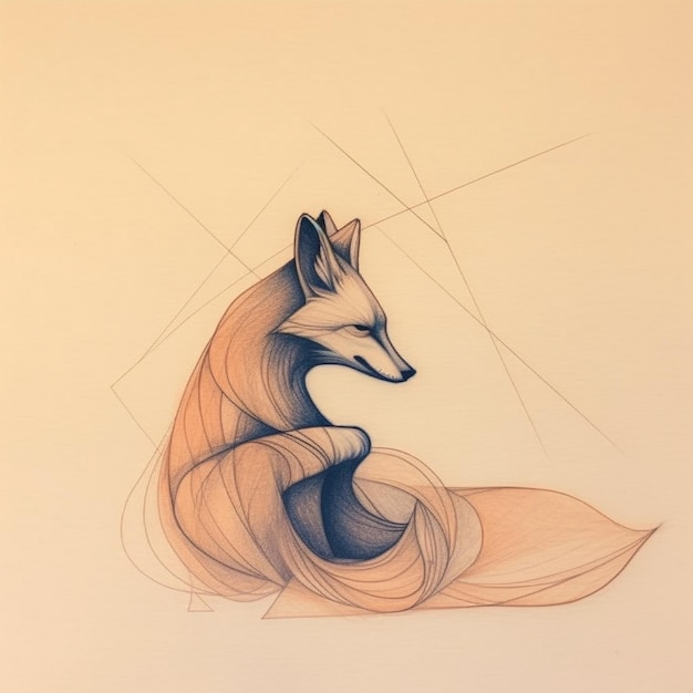 Фото Простой рисунок лисы, сидящей самостоятельно с