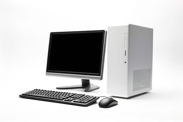 写真 白い背景に隔離された単一のデスクトップコンピュータ