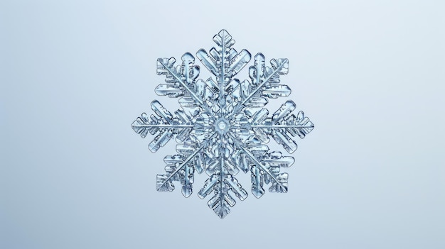Фото Одна снежинка, запечатленная на ярком голубом небе, идеально подходит для зимних дизайнов и иллюстраций.