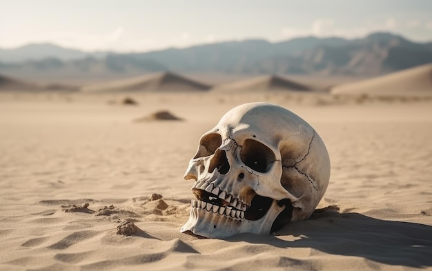 写真 砂漠を背景にした砂漠の頭蓋骨