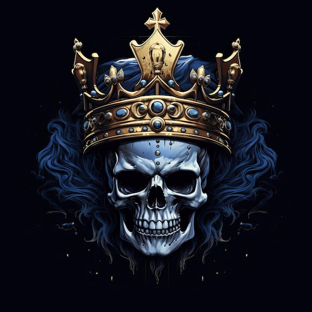 Фото Череп с короной черепов в стиле монохроматического графического дизайна мультфильма
