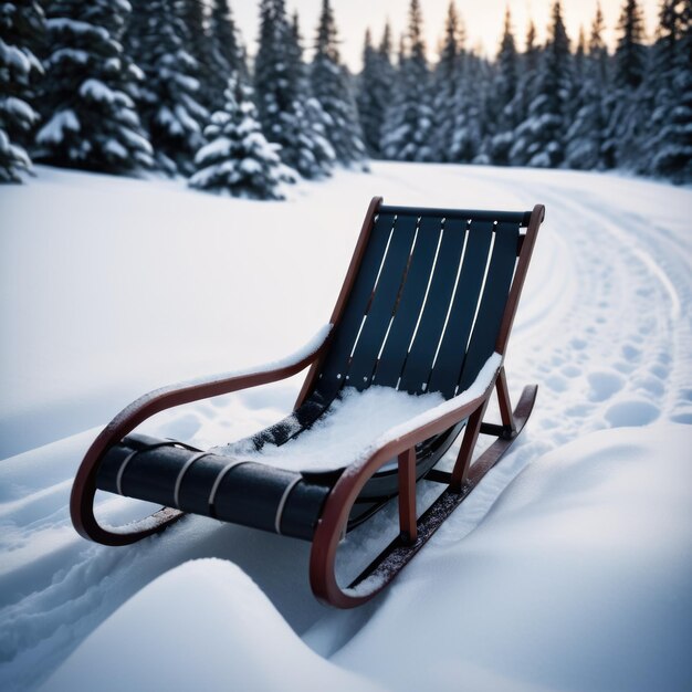 写真 次の刺激的な冒険を待っている雪の毛布の上で平和に休んでいるスレード