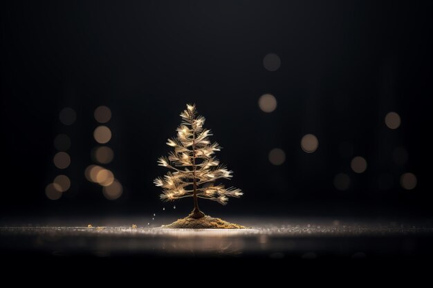Фото Небольшая рождественская елка посреди темной комнаты