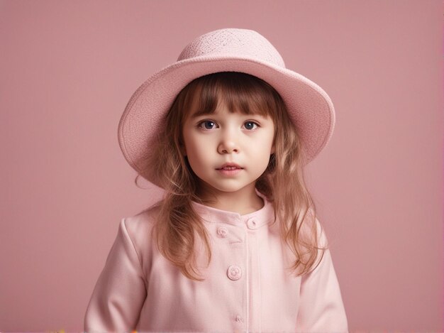 写真 淡いピンクの服を着て帽子をかぶった小さな女の子