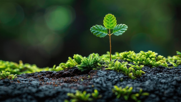 写真 土から芽生える小さな緑の植物