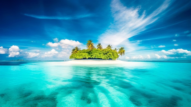 Фото Небольшой остров в океане с голубым небом и надписью «рай».