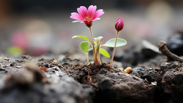 写真 小さなピンクの花が地面から生えています