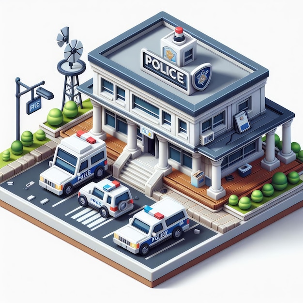 Фото Небольшая полицейская станция 3d игра изометрическая