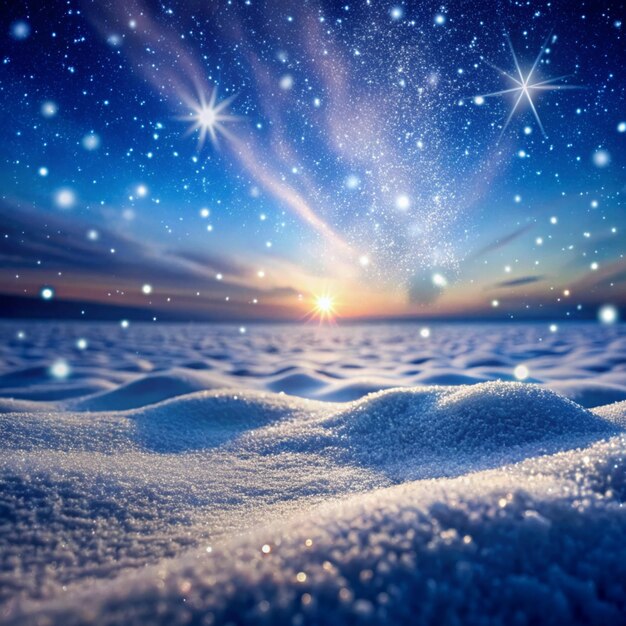 写真 背景に星と雪が付いた雪で覆われた地面