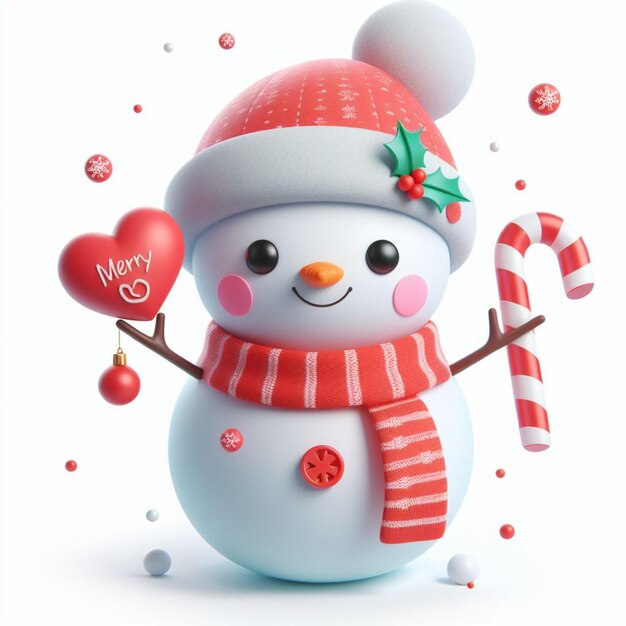 Фото Снежный человек с красным сердцем и красным сердце на шляпе