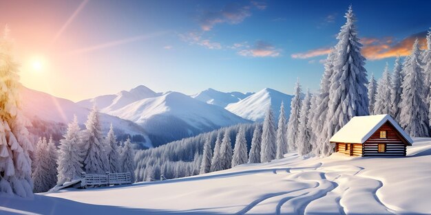 写真 背景に山がある雪だらけの風景