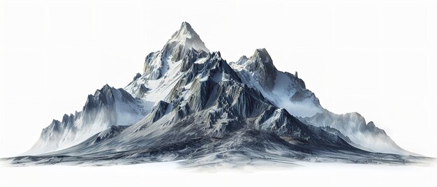 Фото Снежная гора, изолированная на простом белом фоне с большим пространством для текста или продукта или для преобразования в прозрачный фон
