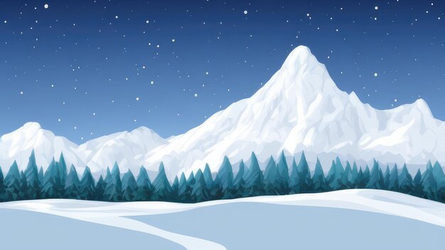 Фото Снежный горный пейзаж со снежной горой и голубым небом