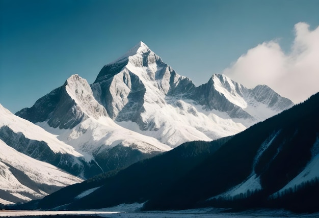 写真 背景に青い空と山がある雪の山