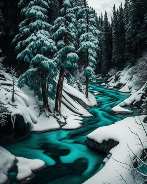 Фото Снежная река в лесу