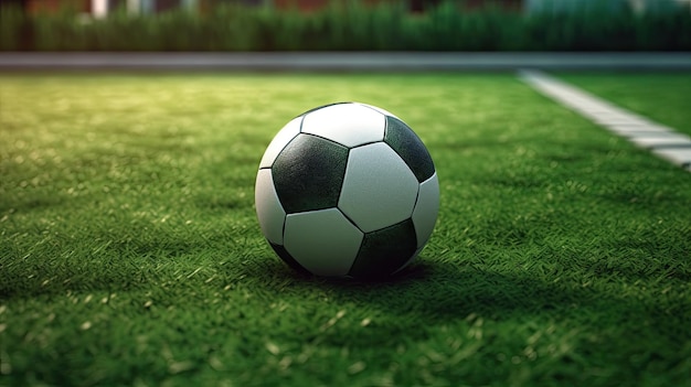 緑のフィールド上のサッカー ボール | プレミアム写真