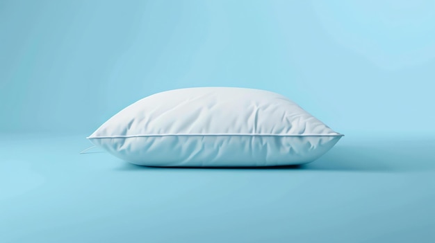 写真 青い背景に柔らかい白い枕が置かれています 枕はきれいで魅力的で良い夜の睡眠に最適なようです
