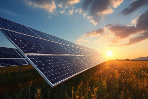 写真 太陽電池は太陽光を収集して電気を生成する太陽光モジュールです 太陽風と太陽光システム 自然の美しい代替 グローバルエコロジー エネルギー