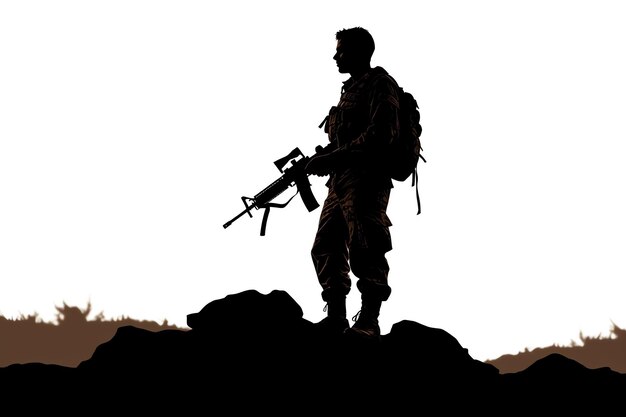Фото Силуэт солдата на белом фоне