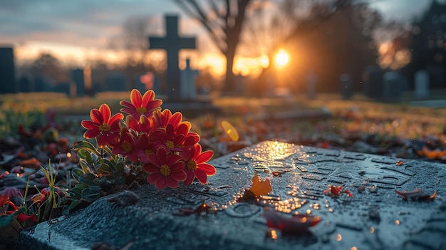 Фото a solemn moment of reflection at tombstone wallpaper