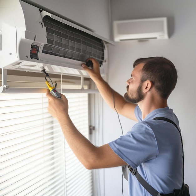 Фото a specialist repairing split air conditioner