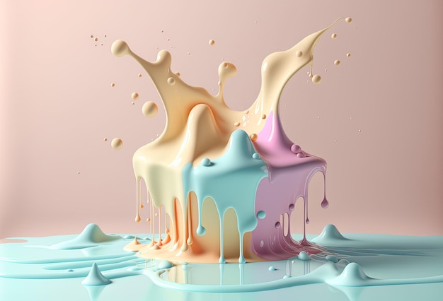 사진 컬러 두꺼운 액체 크림 밀크 쉐이크 아이스크림의 스플래시 추상 파스텔 배경 3d 렌더링 ai 생성