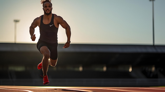 写真 次の競技のために陸上競技場でのスプリントトレーニング