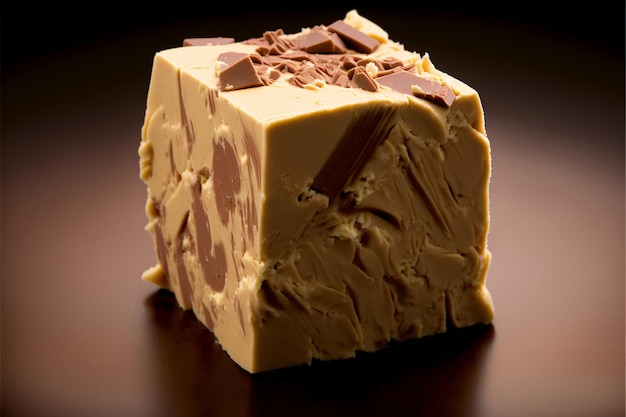 写真 ピーナッツバターの立方体の四角形の上部に「チョコレート」という文字が付いています。