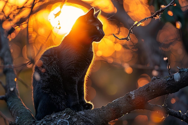 写真 松鼠が木の上に座り太陽が彼の後ろにあります