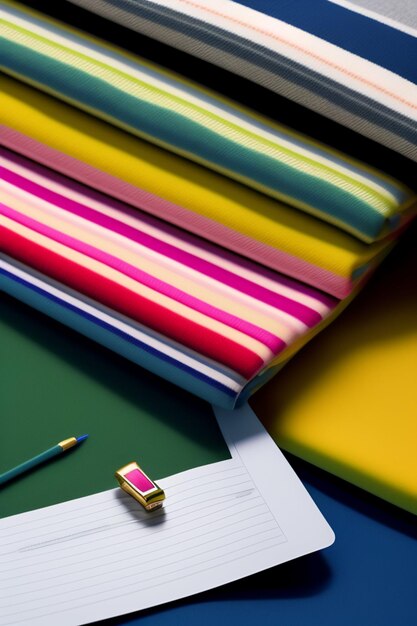 Фото Стопка разноцветных листов с карандашом наверху.