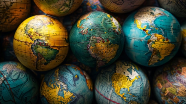 写真 a stack of multicolored globes arranged on top of each other