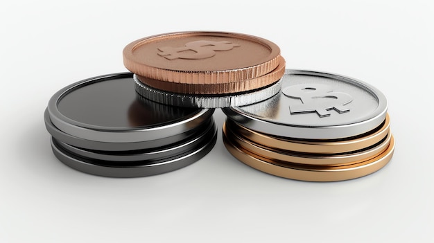 Фото Стопка из трех монет монеты сделаны из разных металлов и имеют разные значения