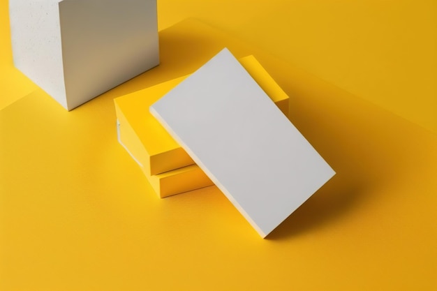 Фото Стопка желтых коробок с белой коробкой сверху.