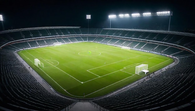 Фото a stadium with a soccer field and a soccer field in the background