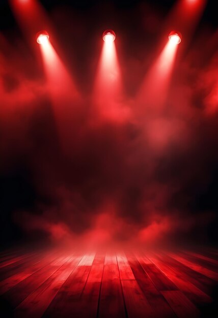 写真 赤い光とスポットライトのステージ