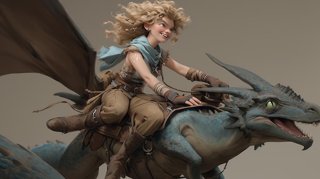 Фото Статуя дракона с женщиной на нем