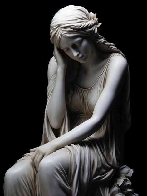 Фото Статуя женщины с головой, покоившейся на голове.