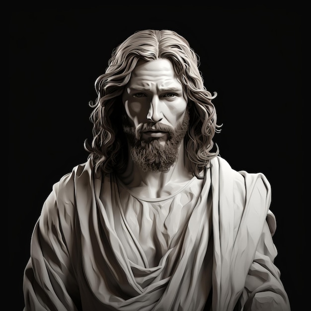 写真 黒い背景の長い ⁇ のイエスの像