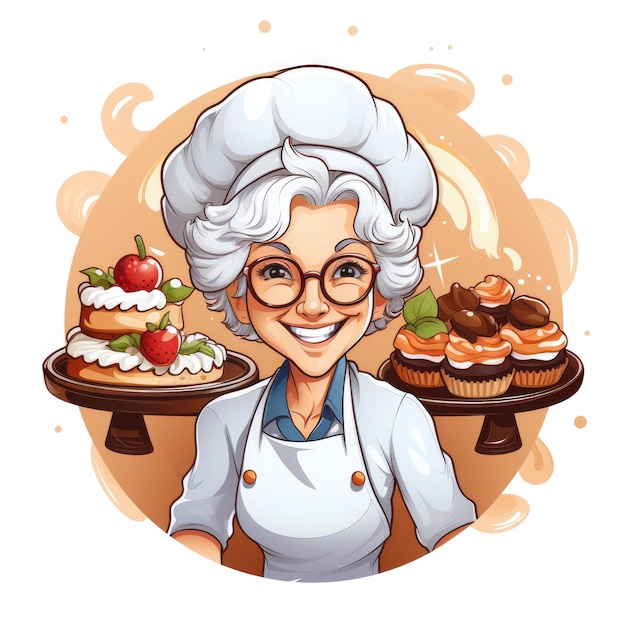 Фото Наклейка с изображением дружелюбной старушки, выпекающей печенье