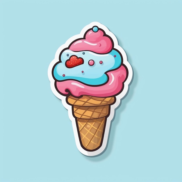 사진 여러 개의 아이스크림 공이 있는 아이스크림 콘 스티커